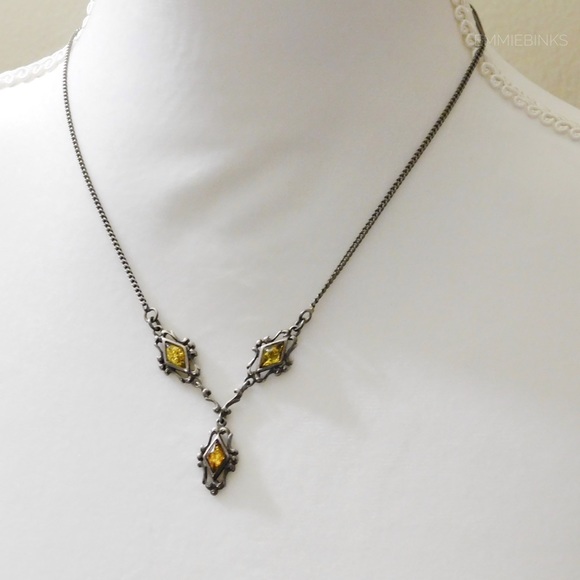 Vintage Sterling Silver 925 Baltic Amber Necklace - Picture 3 of 8